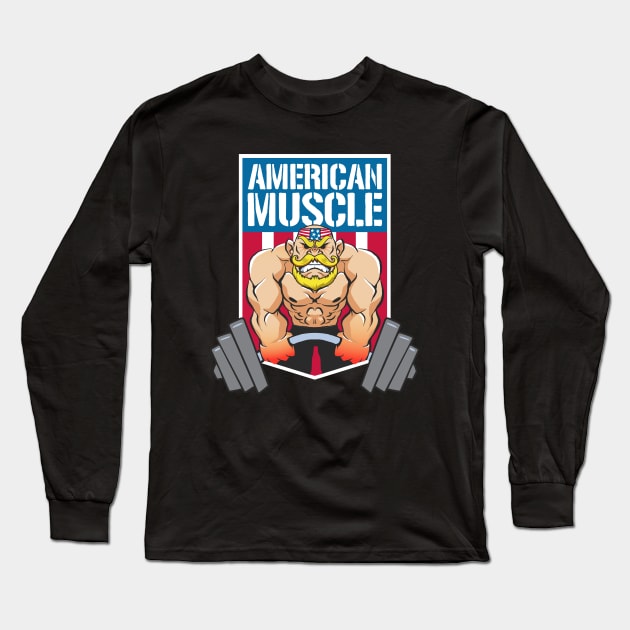 American Muscle Big Strong Muscular Man Bodybuilding Lifting weights Deadlifting Bulking in the gym Long Sleeve T-Shirt by Elerve